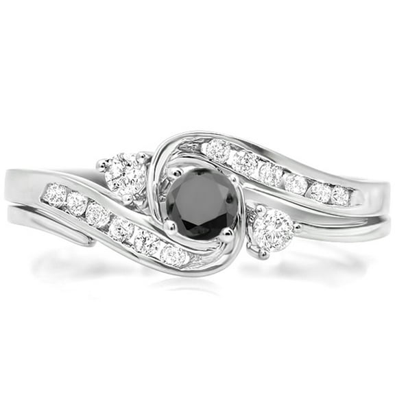 Dazzlingrock Collection 0.50 Carat (ctw) 18k Round Black & White Diamond Swirl Bridal Engagement Ring Set, White Gold, Size 6