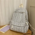 thumbnail image 4 of Plaid Backpack, Lightweight Travel Bag, Japanese Literary Style Summer Campus Backpack, Durable Nylon Material, Multiple Compartments, Reinforced Stitching, Comfortable Shoulder Straps, 4 of 8