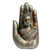 Thai Decor Palm Buddha Beautiful Handcrafted Antique Blessing Palm Buddha Idol Statue Decorative Showpiece (Silver)