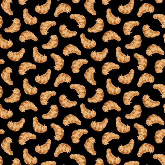 Windham Fabrics Coffee Shop Mini Croissant Tossed Black 100% Cotton Fabric sold by the yard