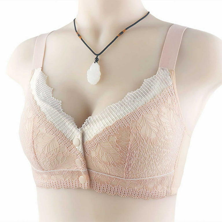 TrendVibe365 Women Bras Wireless Beige 40 Button Front No Wire Push Up  Everyday Bralette Floral U Neck Daily Bralette Breathable Spaghetti Straps