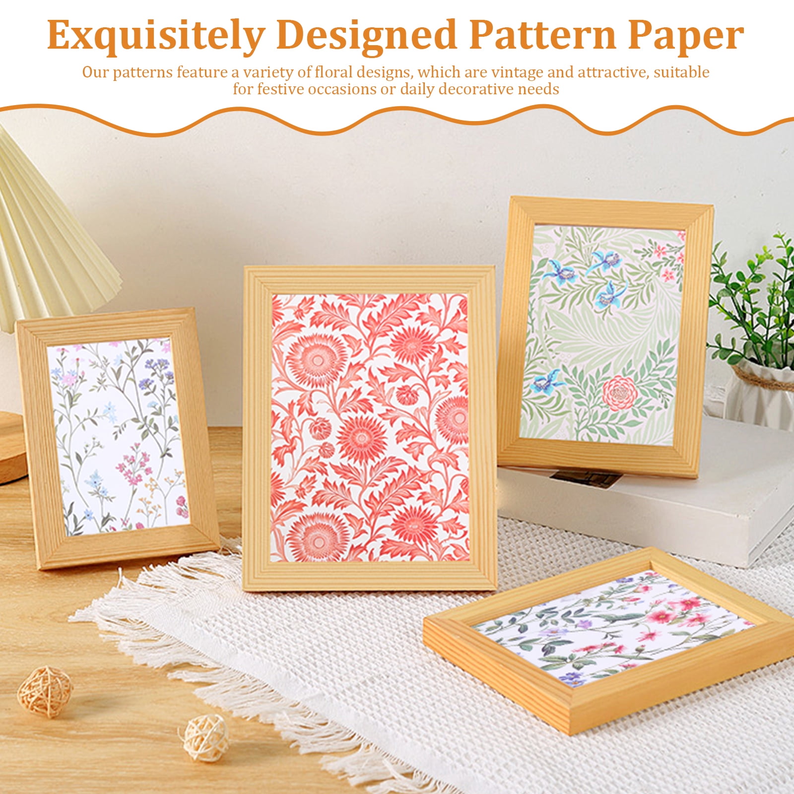 48Pcs Vintage Floral Scrapbook Paper Set Double Sided Flower Pattern Decorative Craft Paper for Birthday DIY Card