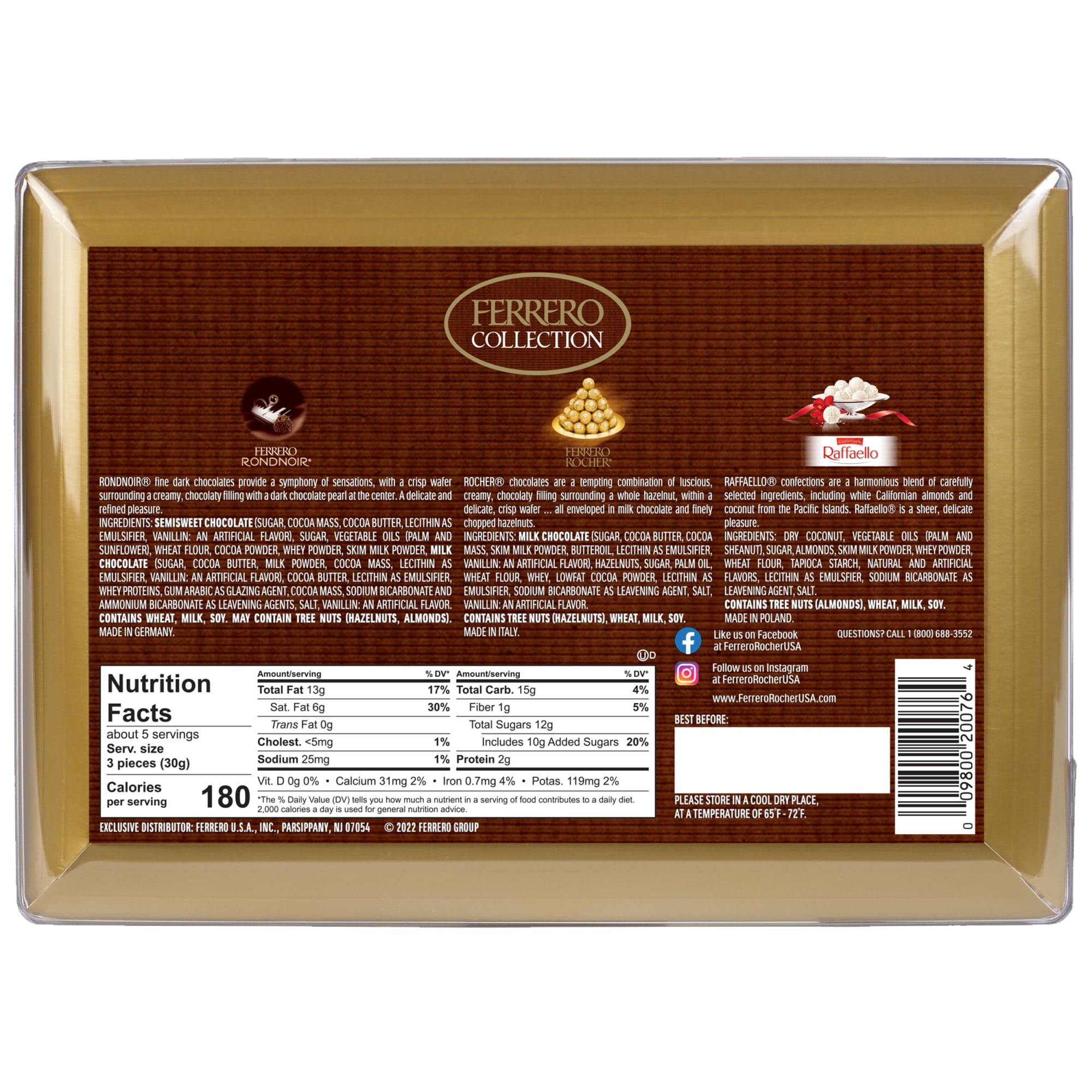 (2 pack) Ferrero Collection Fine Assorted Confections, Premium Chocolate Variety Pack with Ferrero Rocher, Raffaello, and Rondnoir, 6.1 oz, Gift Box for Sharing with Family and Friends