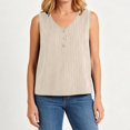 thumbnail image 5 of Hearthz Women's Striped V Neck Women Sleeveless Tops 3 Buttons Henley Curved Hem Womens Tank Tops Lightweight Textured Vest, 5 of 7