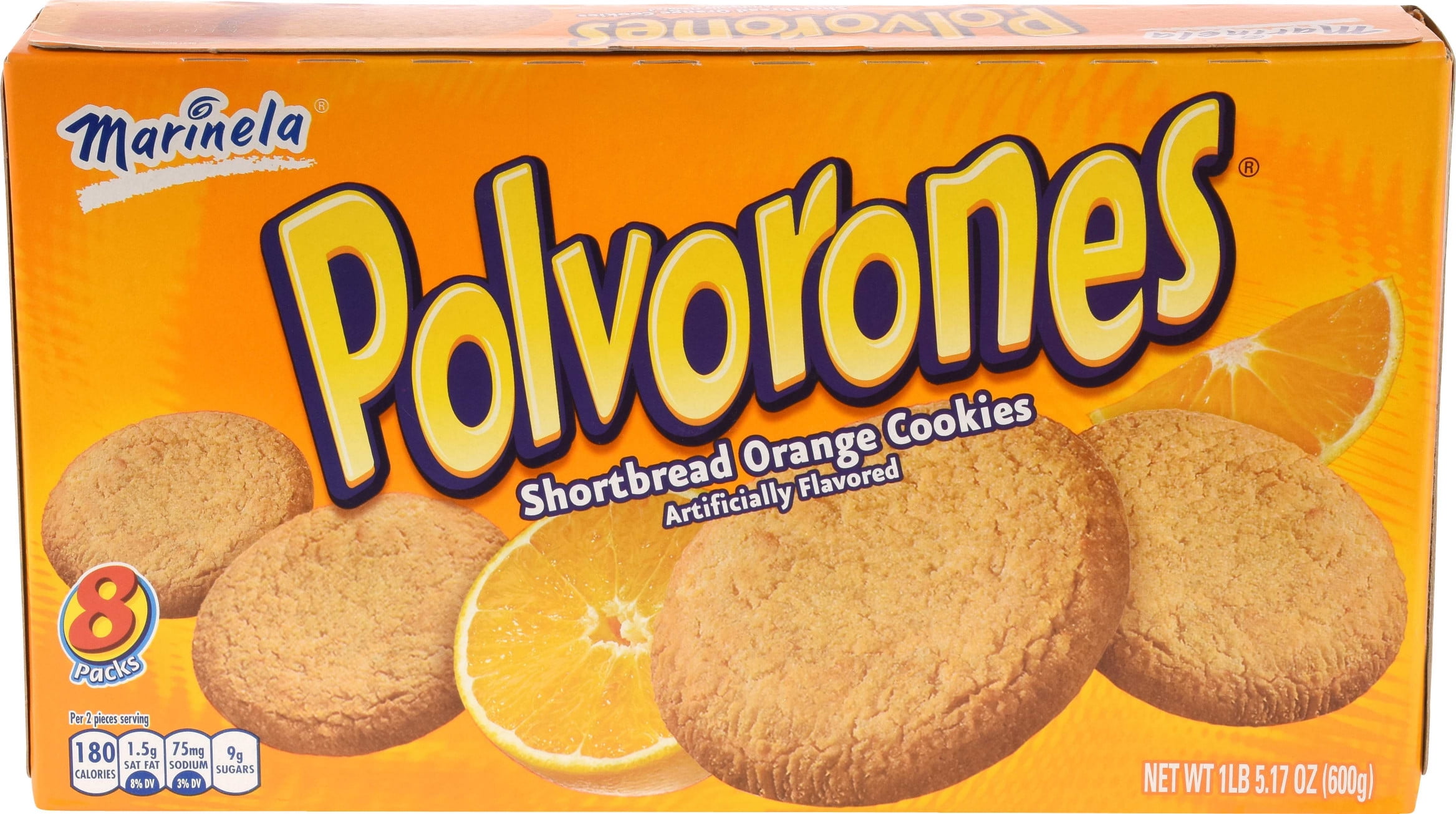 Marinela Polvorones, Orange Flavored Shortbread Cookies, 8 count