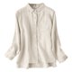 thumbnail image 1 of Camisa holgada de lino fino para mujer - Diseño vintage con solapa - Manga larga - Tallas M-XXL, 1 of 3