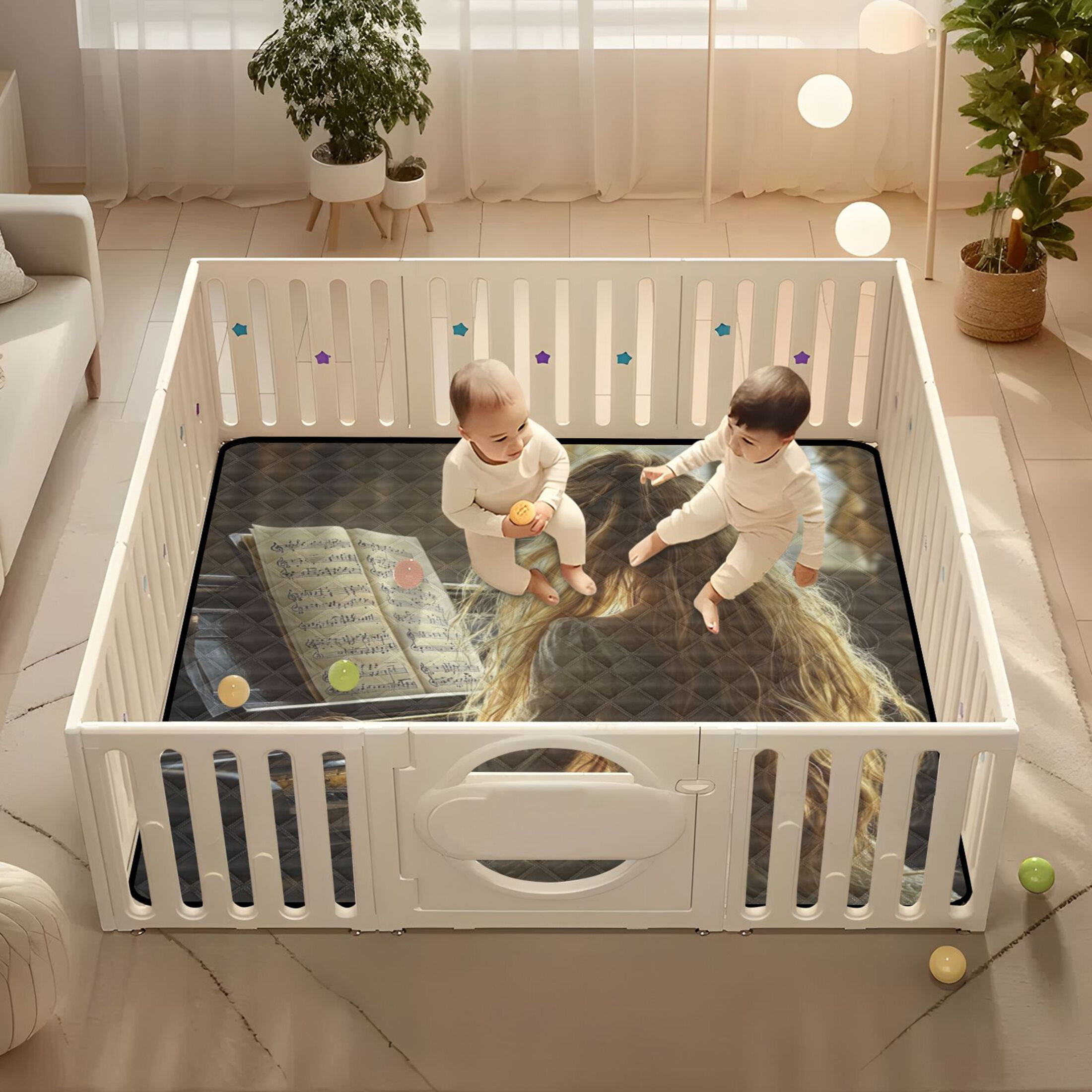 WOBOGO Blonde Lass Playing The Piano Baby Playmats Extra Large Waterproof Rollable Activity Pads for Toddlers 50×50inch