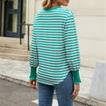 thumbnail image 3 of Long Sleeve Tshirt for Women Smocked Cuffs Striped Shirt Button V Neck Casual High Low Tops Pullover Loose Blouses, Green, XL, 3 of 7