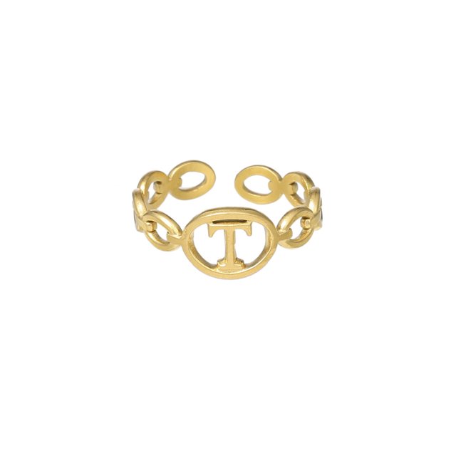 Anillo de 26 letras chapado en oro de acero de titanio Anillo de dedo índice de apertura en inglés Anillo hueco Wmkox8yi sjalhkljlk1983