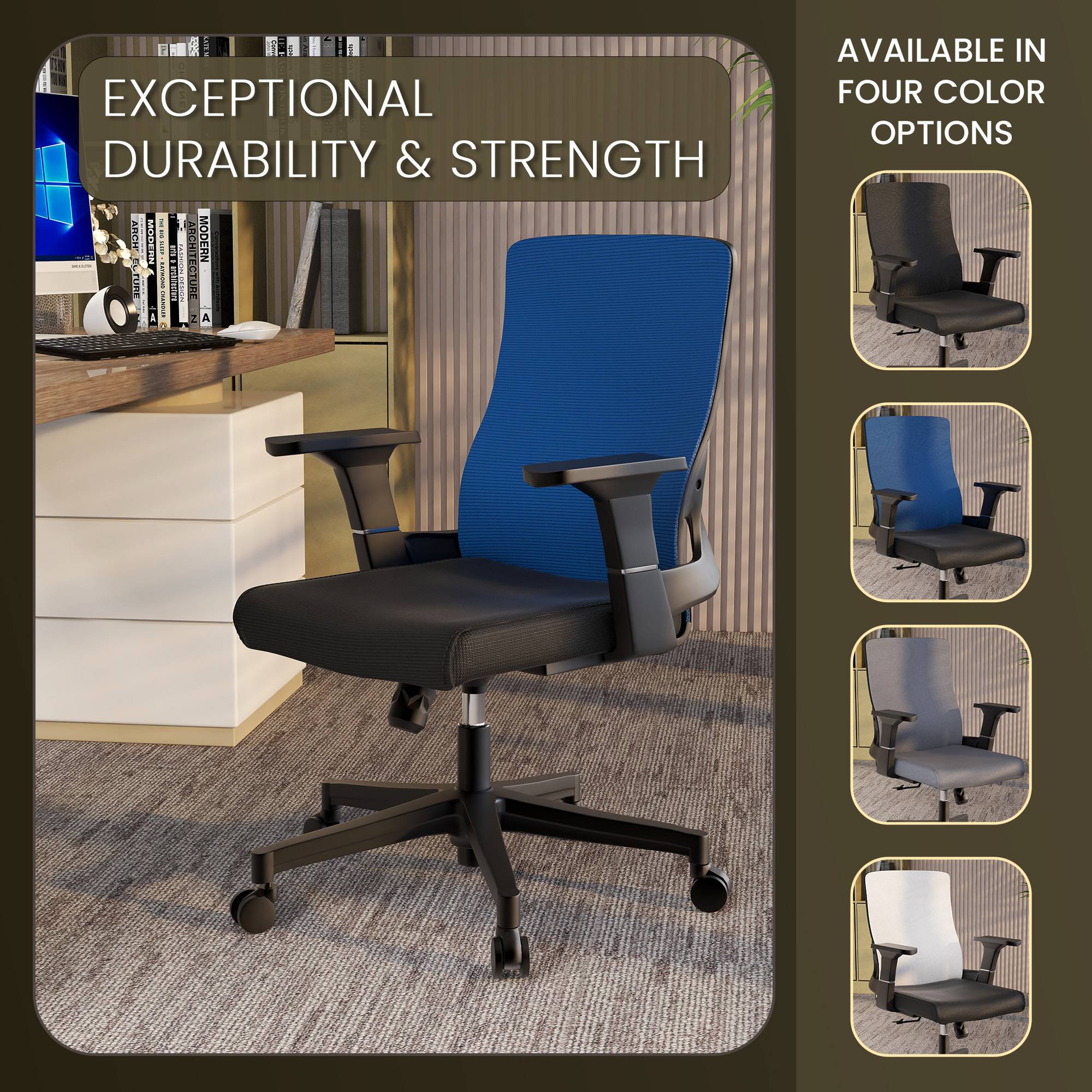 LeisureMod Brio Modern Office Chair Ergonomic Lumbar Support Computer Chair Adjustable Desk Chair with 360 Degree Swivel and Tilt in Blue