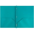 thumbnail image 2 of JAM Paper Plastic 2 Pocket School POP Folders with Metal Prongs Fastener Clasps, Teal Blue, 3/Pack, 2 of 4