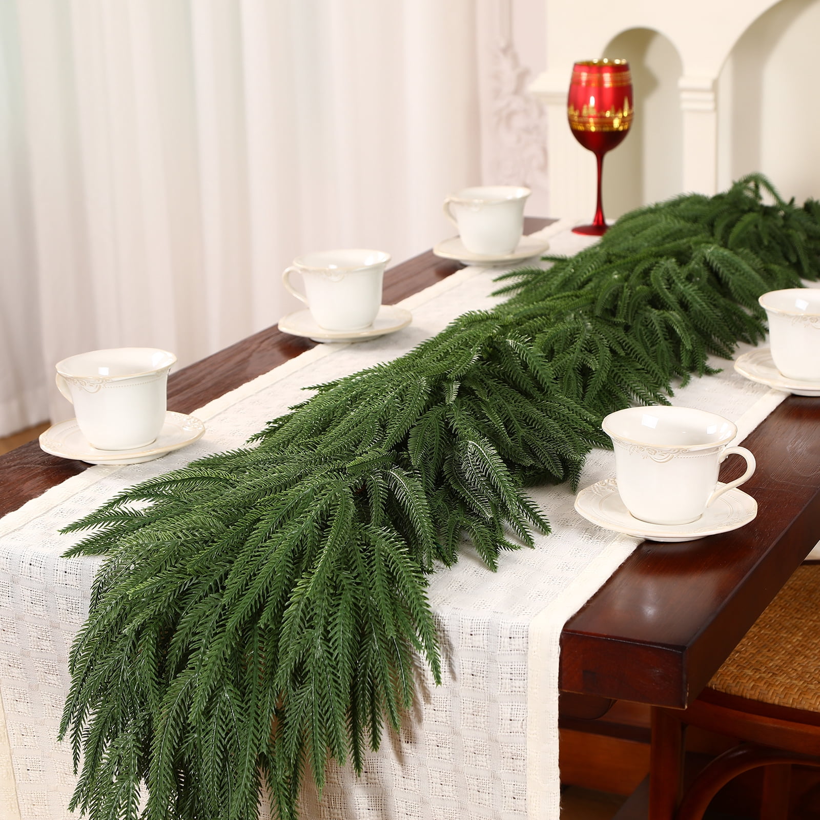 Lolsea 9ft Artificial Norfolk Pine Christmas Garland, Green photo 5
