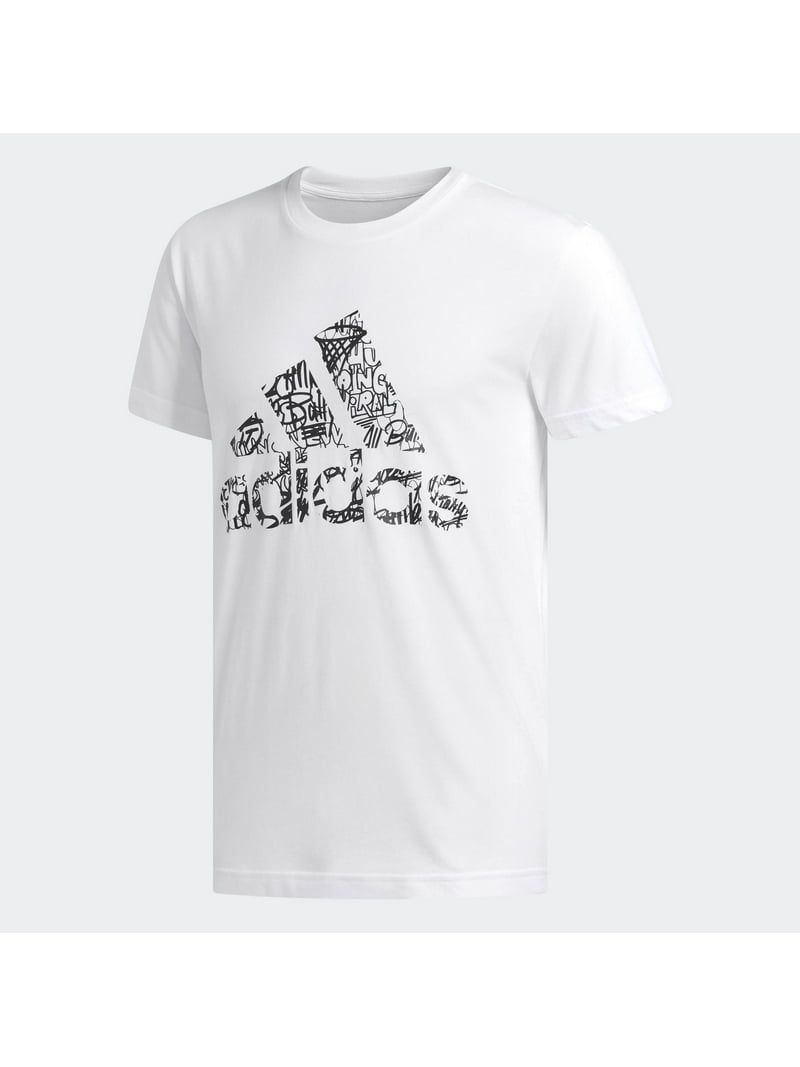 adidas Mens White Fill Logo Graphic Tee Crew Neck Short adidas Mens White Fill Logo Graphic Tee Crew Neck Short