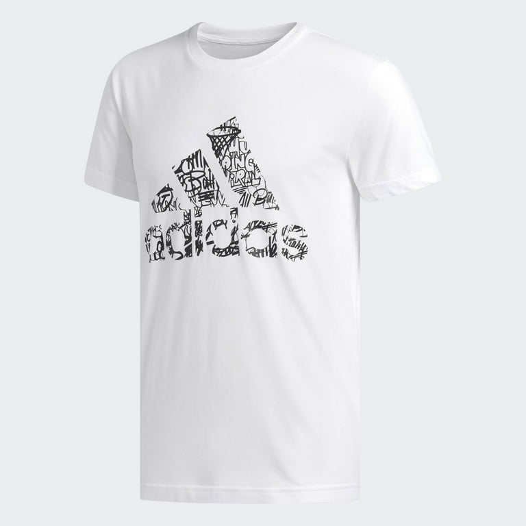 adidas Mens White Fill Logo Graphic Tee Crew Neck Short adidas Mens White Fill Logo Graphic Tee Crew Neck Short