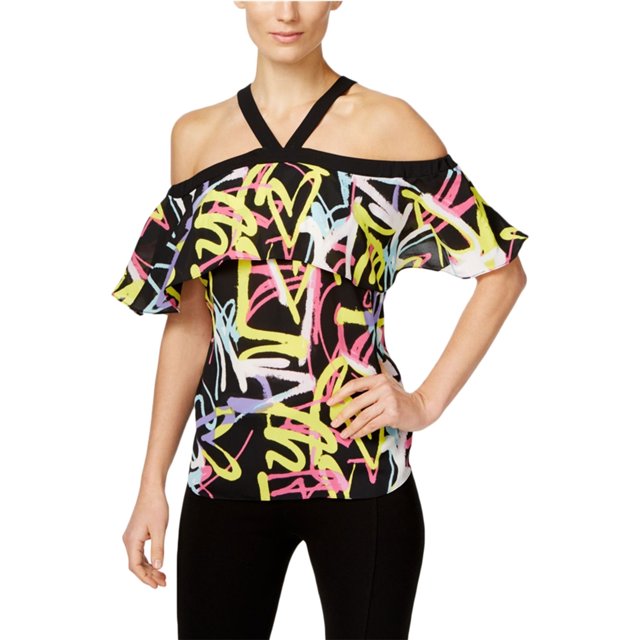 INC Womens Printed Cold-Shoulder Halter Top Shirt, Rosa, Small I-N-C Cabestro