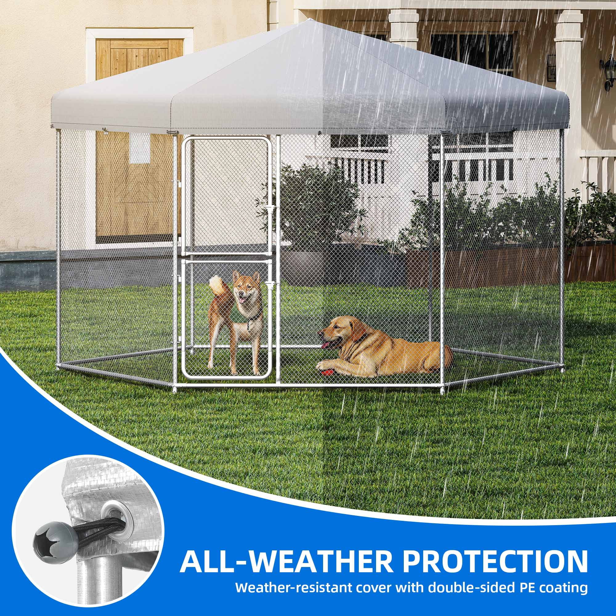 Dextrus XXL Heavy-Duty Outdoor Dog Kennel with UV-Resistant Roof & Lock - 13.1×11.2×7.6FT Reinforced Pet Pen House for Yard, Medium & Large Dogs Playpen with Dual-Door Design