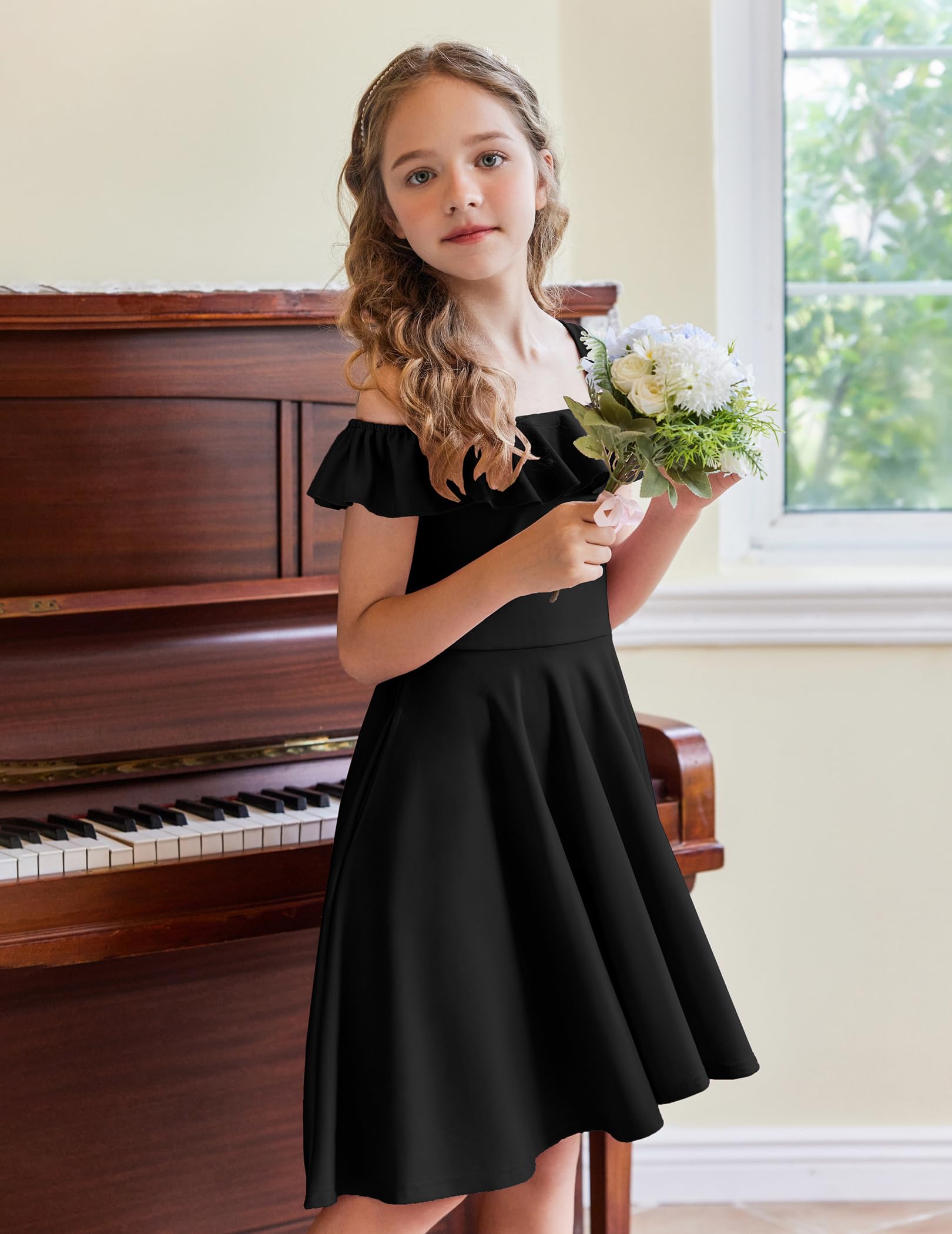 Oudiya Girls Off-Shoulder Swing Dress with Flutter Sleeves photo 3