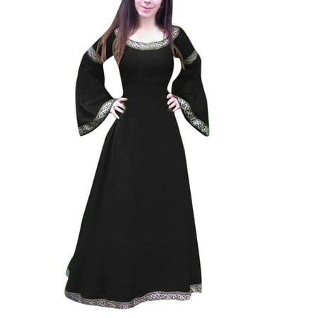 

Woman Halloween Dress Women Black Dress Cosplay Costumes Gothic Retro Round Neck Long Sleeve Printing Corset Womens Dresses