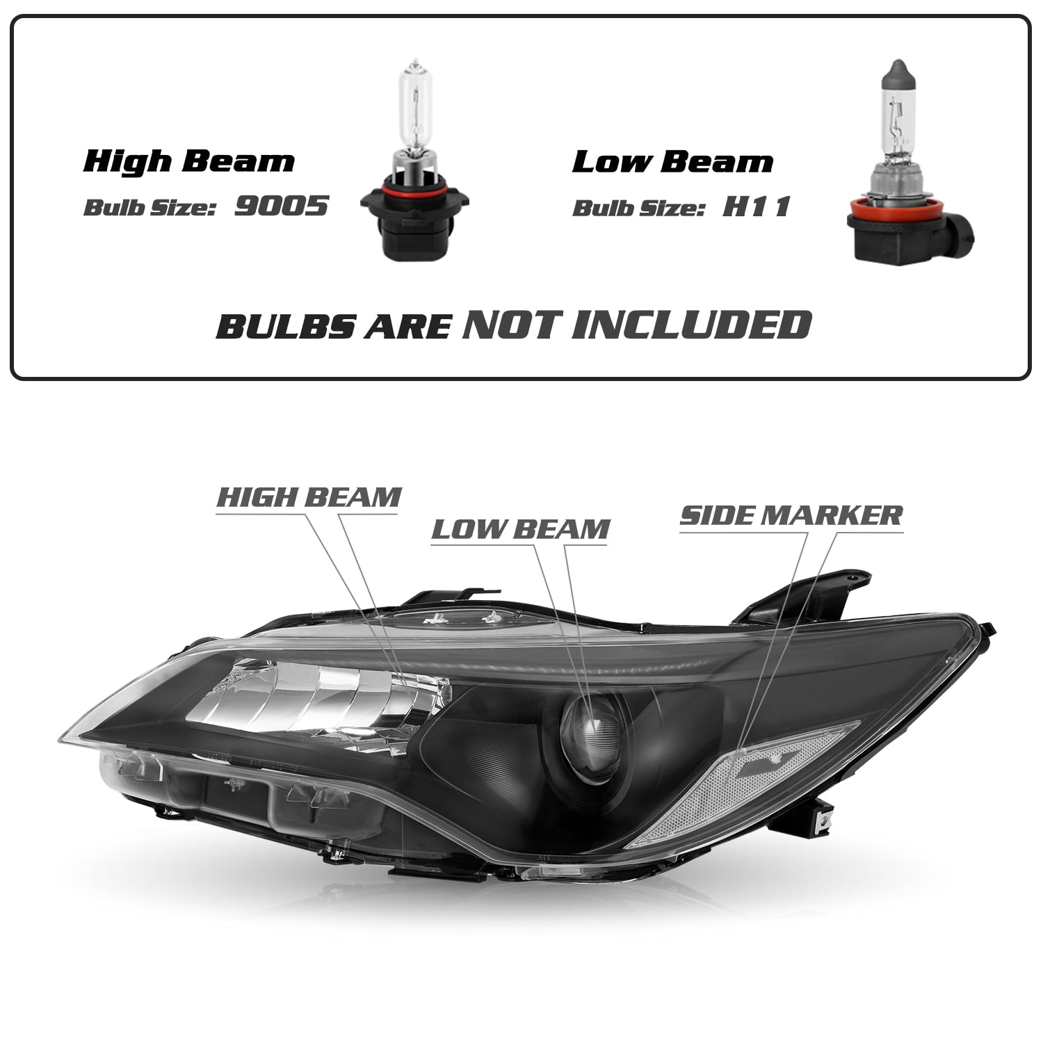 For 2015 2016 2017 Toyota Camry Projector Headlights Assembly Pair