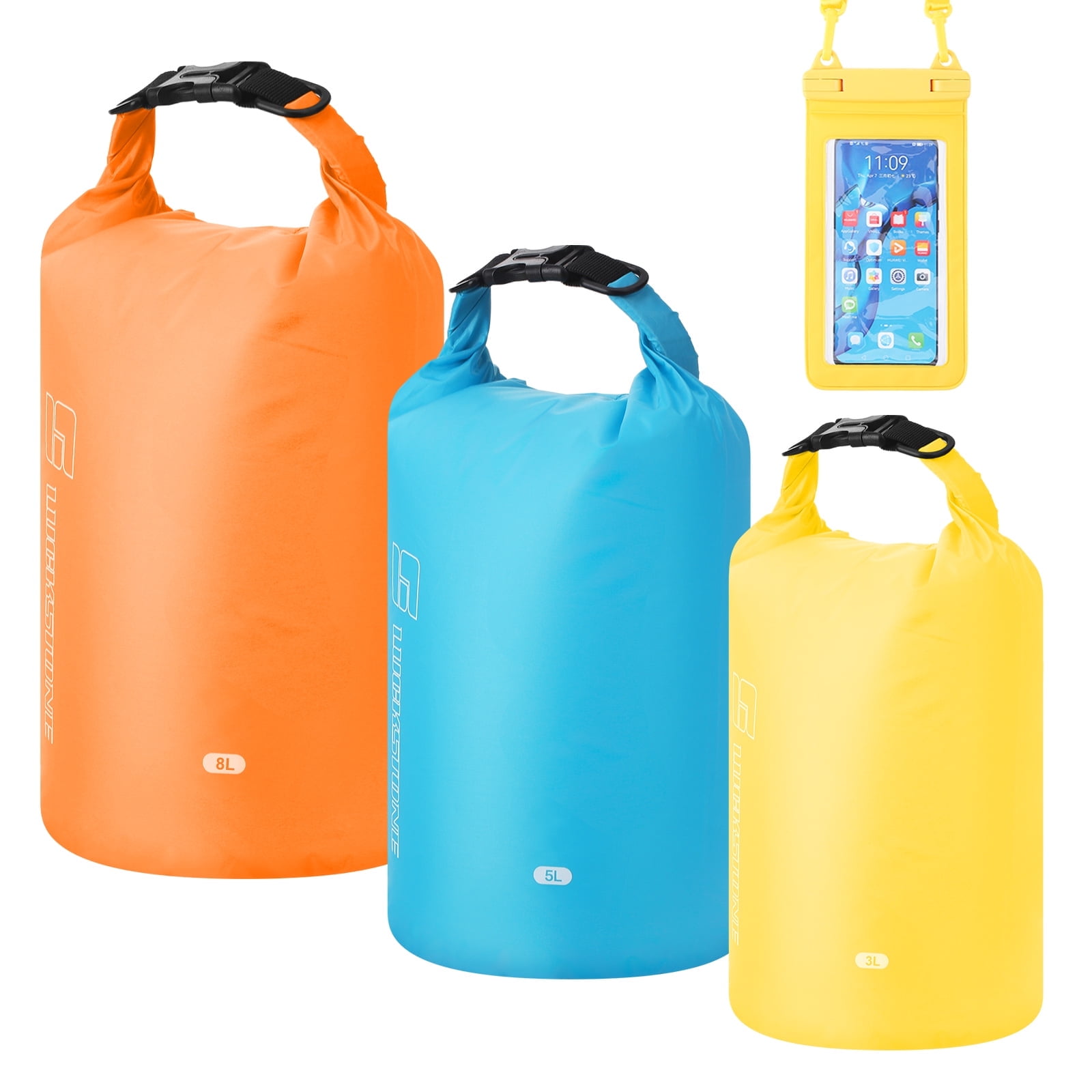 Hengguang 3 Pack Waterproof Dry Bag and 1Pack Phone Pouch,3L,5L,8L Lightweight Floating Dry Bag,Waterproof Stuff Sacks,Great for Kayaking,Hiking,Water Parks,Camping,Rafting,Wild Fishing