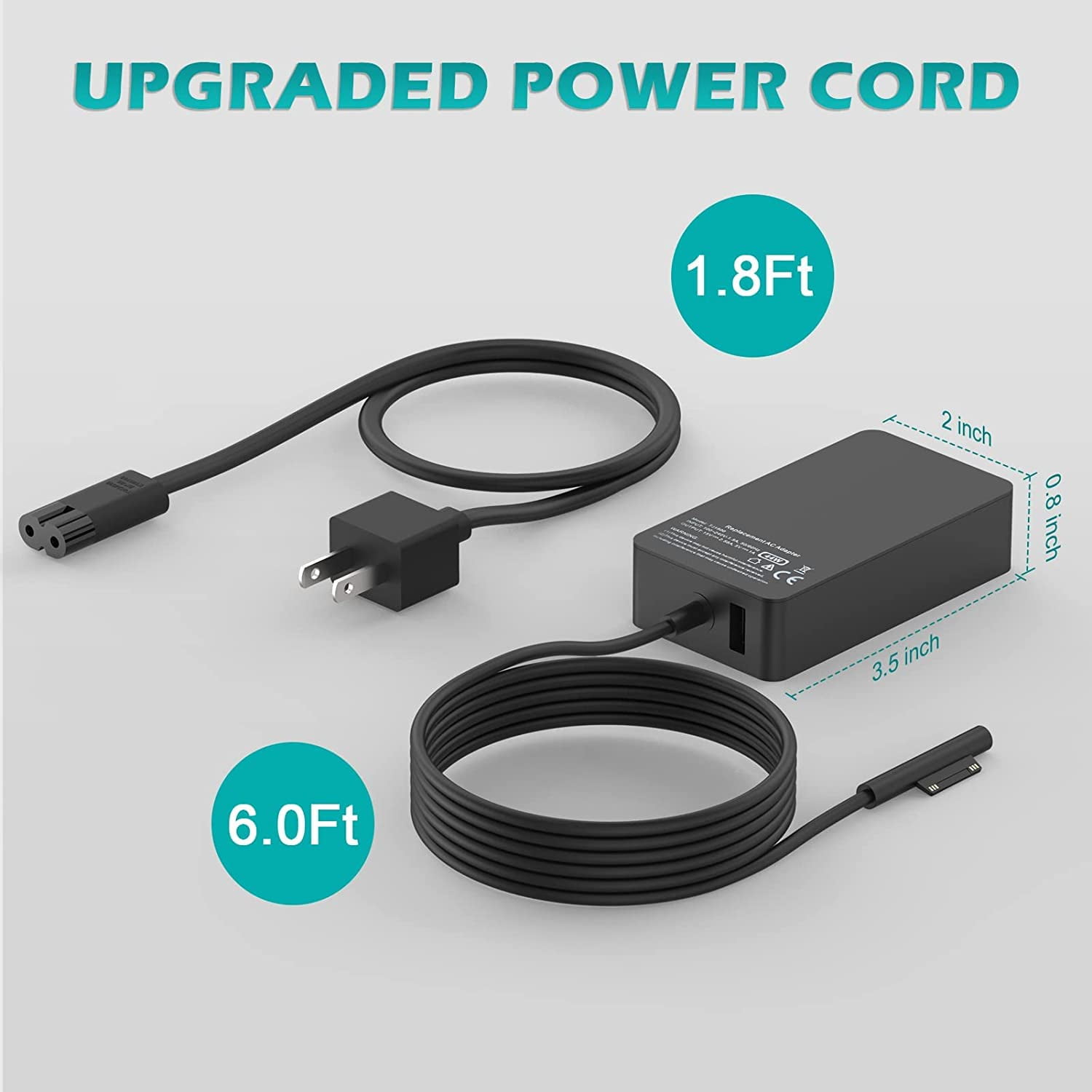 Microsoft Surface Ladekabel 65W Mit USB-Port - 3 Meter Lang - Kompatibel Mit Surface Pro, Laptop, Book & Go