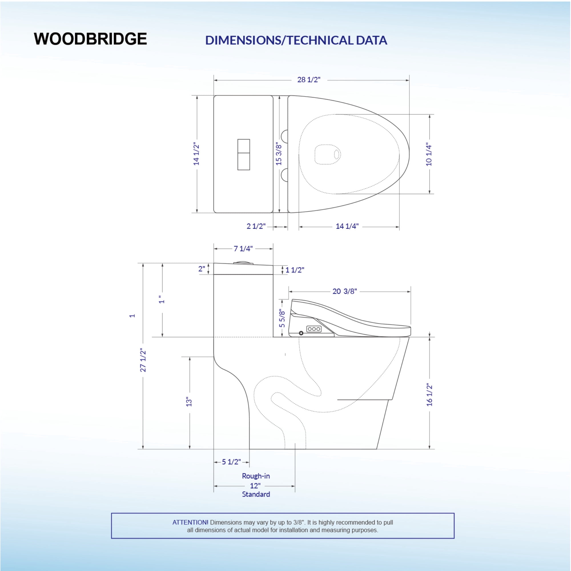 woodbridge t-0008 luxury bidet toilet, elongated one piece toilet with advanced bidet seat, smart toilet seat with temperature controlled wash functions and air dryer