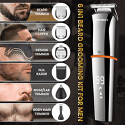 PRITECH Beard Trimmer for Men, All-in-One Hair Clippers Kit, Precision Cordless Grooming Set Waterproof IPX6 for Beard, Hair, Body, Nose, Ear, with Foil Razor (Silver)