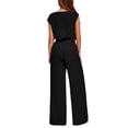 thumbnail image 5 of Women's 2 Piece Summer Outfit Cap Sleeve V Neck Belted Crop Top Wide Leg Pants, 5 of 6