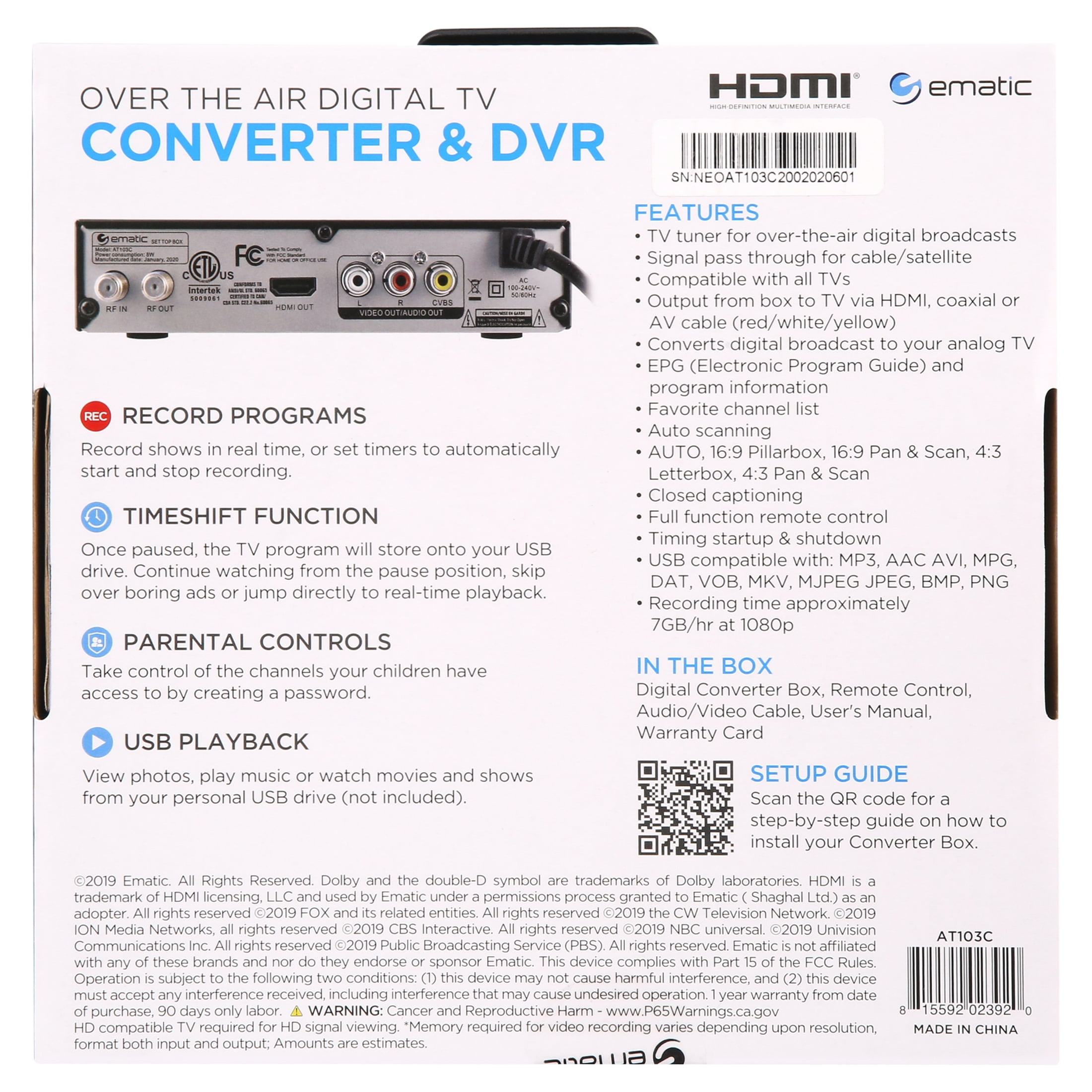 Ematic AT103C Digital Converter Box with Recorder and LED Display