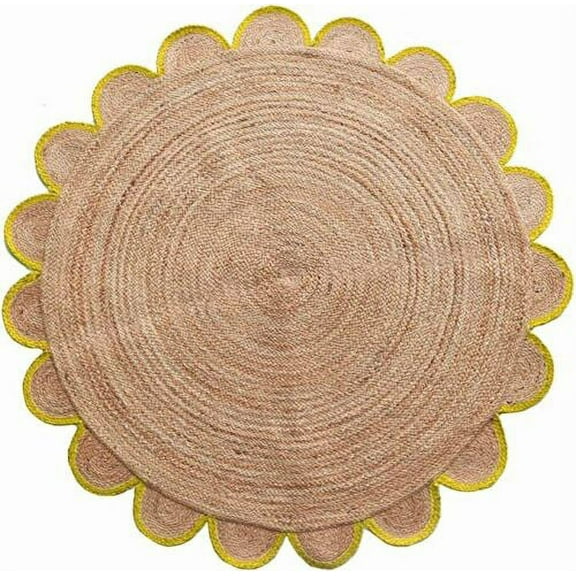 Handmade Braide Natural Pure Jute Round Rug , Scalloped Rug, Home Décor Rugs Size 2 x 2 Feet ( 60 cm x 60 cm)