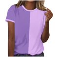 thumbnail image 2 of Htigea Clearance Women's Casual Color Block Short Sleeve T Shirt Crew Neck Tee T Shirt Tops Purple,M, 2 of 4