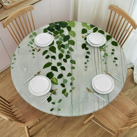 

Patifu Green Plant Round Table Cover Stain Resistant Washable Indoor Outdoor Tablecloth for Kitchen Dining Wedding Parties 100% Polyester Waterproof Fabric Outdoor Fitted 31 -35