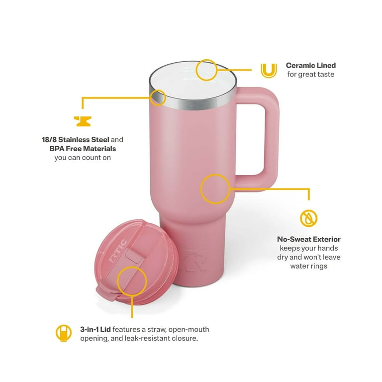RTIC 40 oz Ceramic Lined Road Trip Tumbler, Leak-Resistant Lid