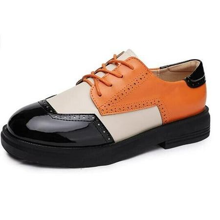 

Women s Lace Up Two Tone Dress Oxfords Brogue Low Heel Walking Shoes Size 7