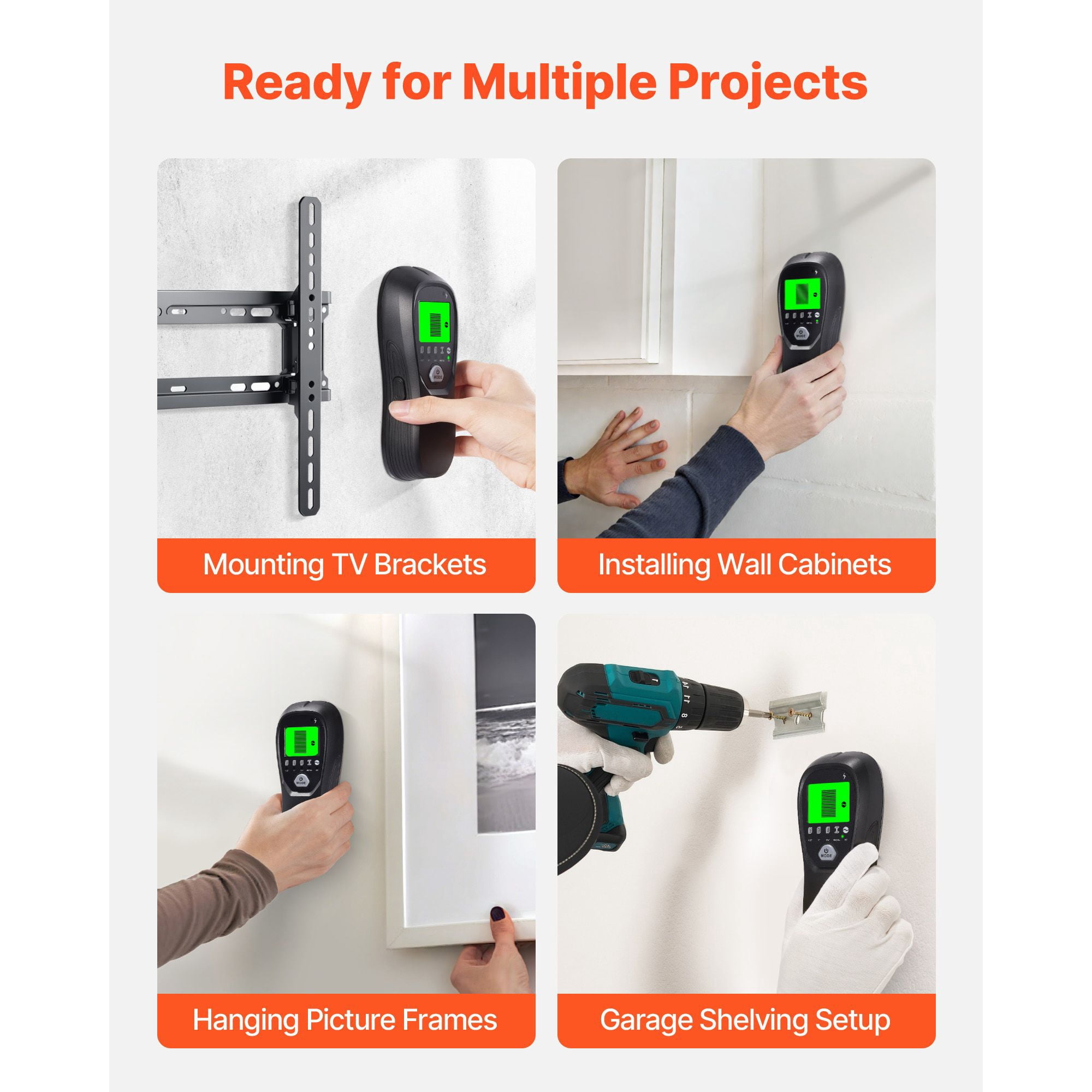 Stud Finder Wall Scanner, 5 in 1, Electronic Wall Stud Detector with Smart Sensor, High-Definition LCD Display and Audio Alarm, for the Center and Edge of Metal, AC Wire, Joists, Pipes, Black