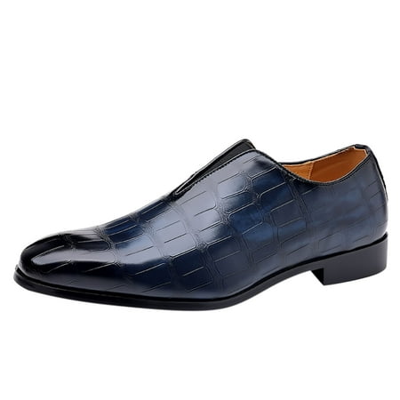 

SEMIMAY Classical Style Shoes For Men Slip On PU Leather Low Rubber Sole Block Heel Work Blue