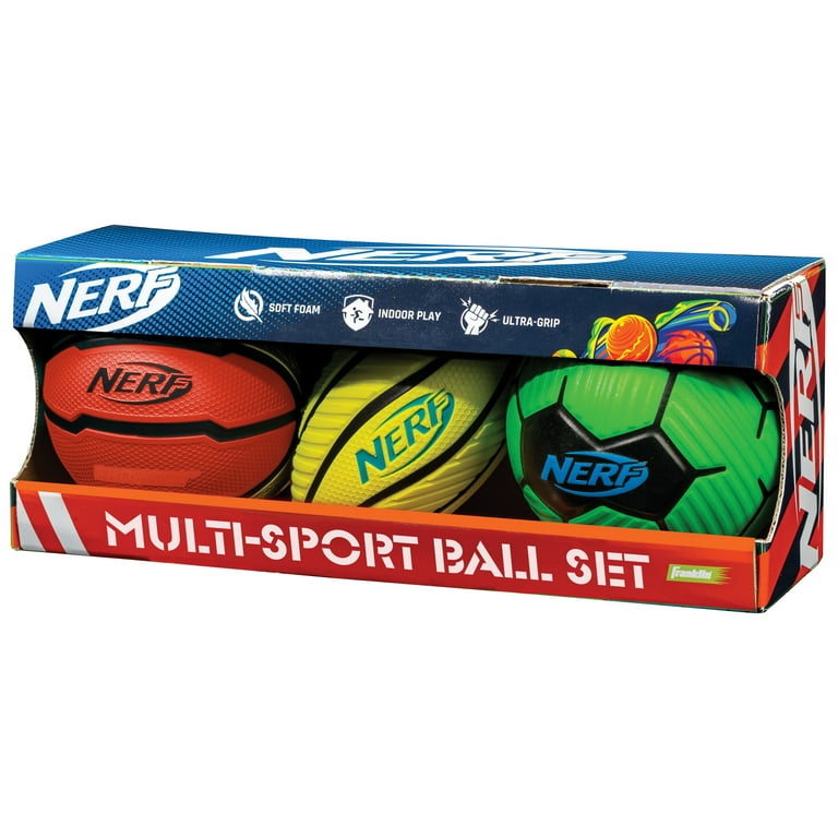 NERF Mini Stress Foam Sport Ball Set - Kids Mini Sports Ball Set - Includes  Foam Micro Football, Soccer Ball + Basketball - NERF Soft Stress Relief  Foam Sports Set for Kids - Multicolor