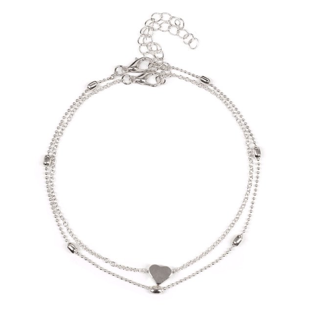 1 tobillera de corazón (plata) para mujer, pulsera de tobillo femenina, cadena de pie, tobilleras en capas para mujeres y niñas, accesorios de joyería ER