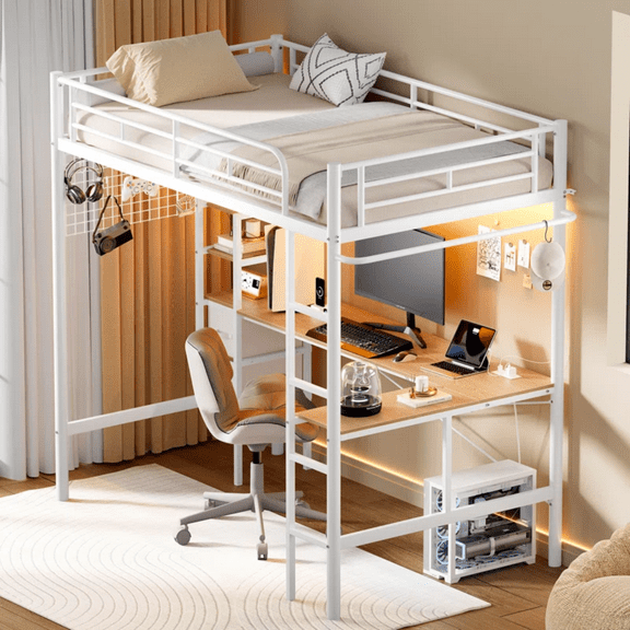 Litera Base Cama Individual Escritorio L Blanco
