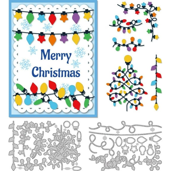 Christmas Lights Cutting Dies for Card Making Die Carbon Steel Dies Cut Stencils Scrapbooking Embossing Template for Xmas Greeting Cards Invitation DIY Craft Gift Card Decorations