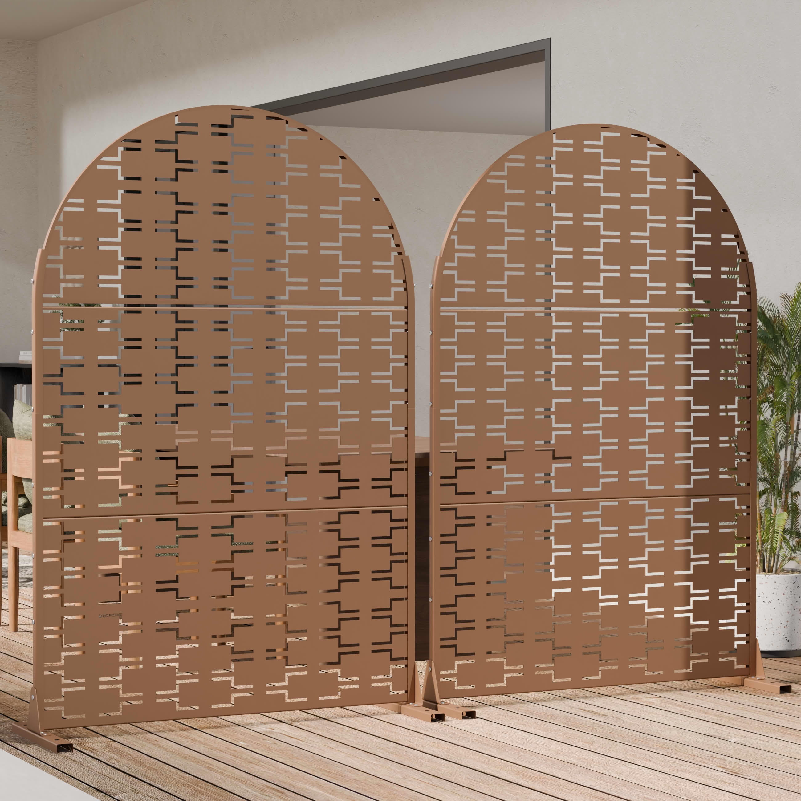 MAYEERTY Outdoor Metal Privacy Screen 6ft × 4ft Brown, 3-Panel Brick Pattern Decorative Screen for Patio