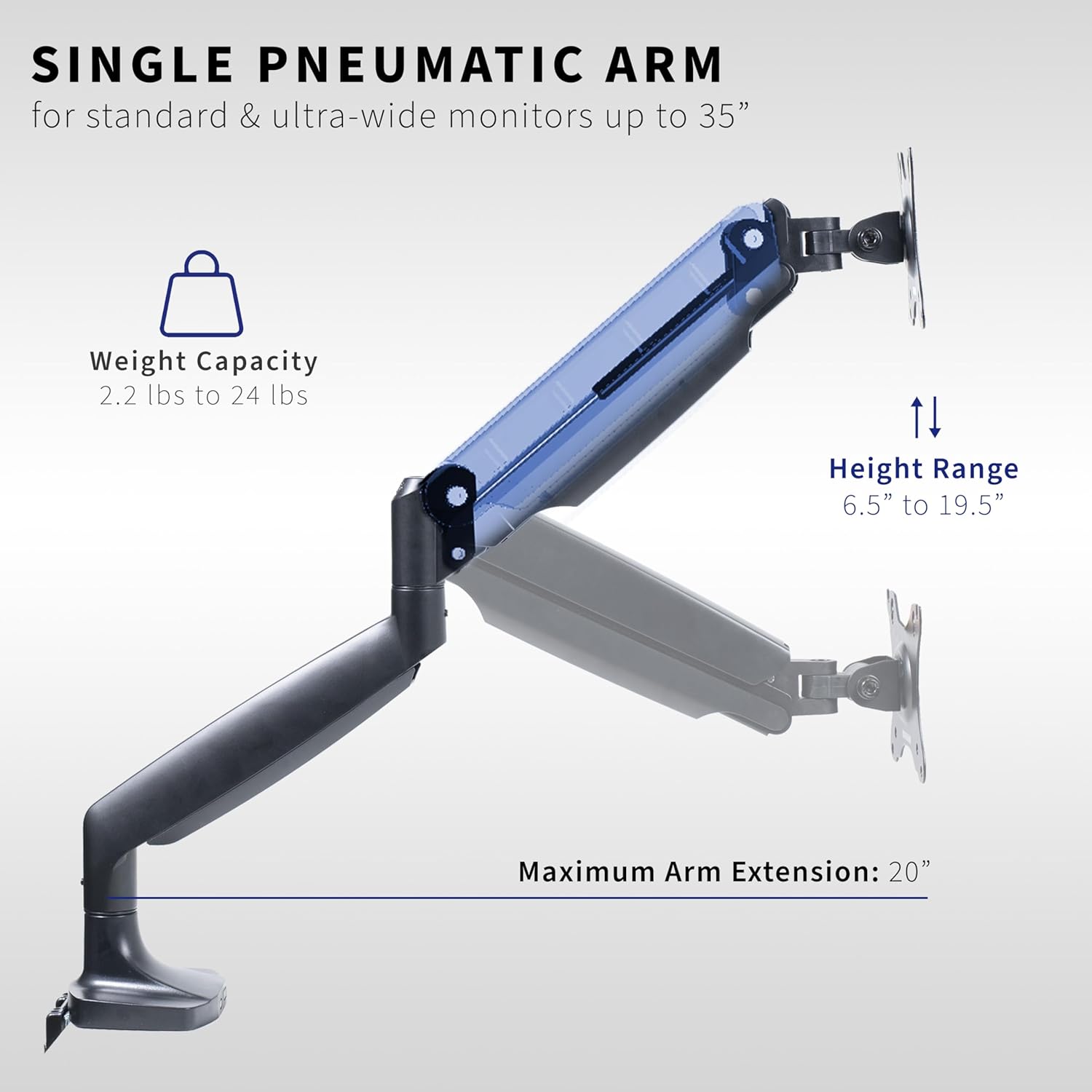 Premium Aluminum Heavy Duty Dual Monitor Arm for Ultrawide Monitors  to 40 inches and 24 lbs Each, Desk Mount Stand, Pneumatic Height,  VESA 100x100, Black, STAND-V202Q