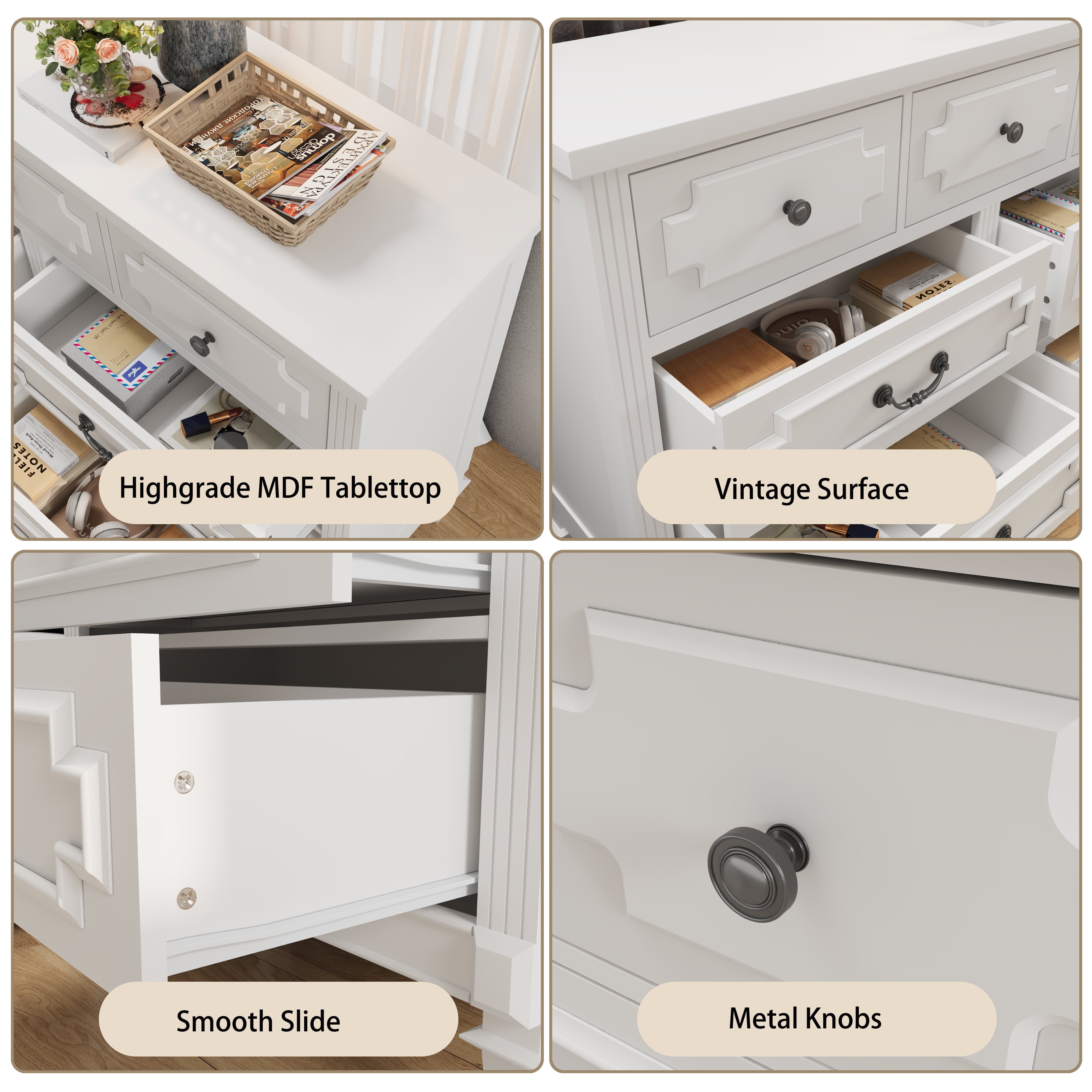 White Dresser for Bedroom, 7 Drawer Dresser with Drawers and Metal Handles, Modern Dressers & Chests of Drawers for Hallyway, Entryway