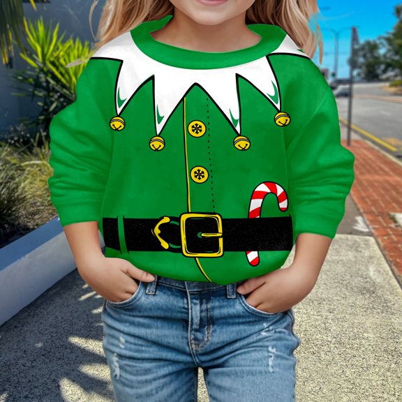 Girls Sweatshirt Girls Graphic Print Crew Neck Hoodless Sweatshirt Long Sleeve Pullover Green 6-7 Years