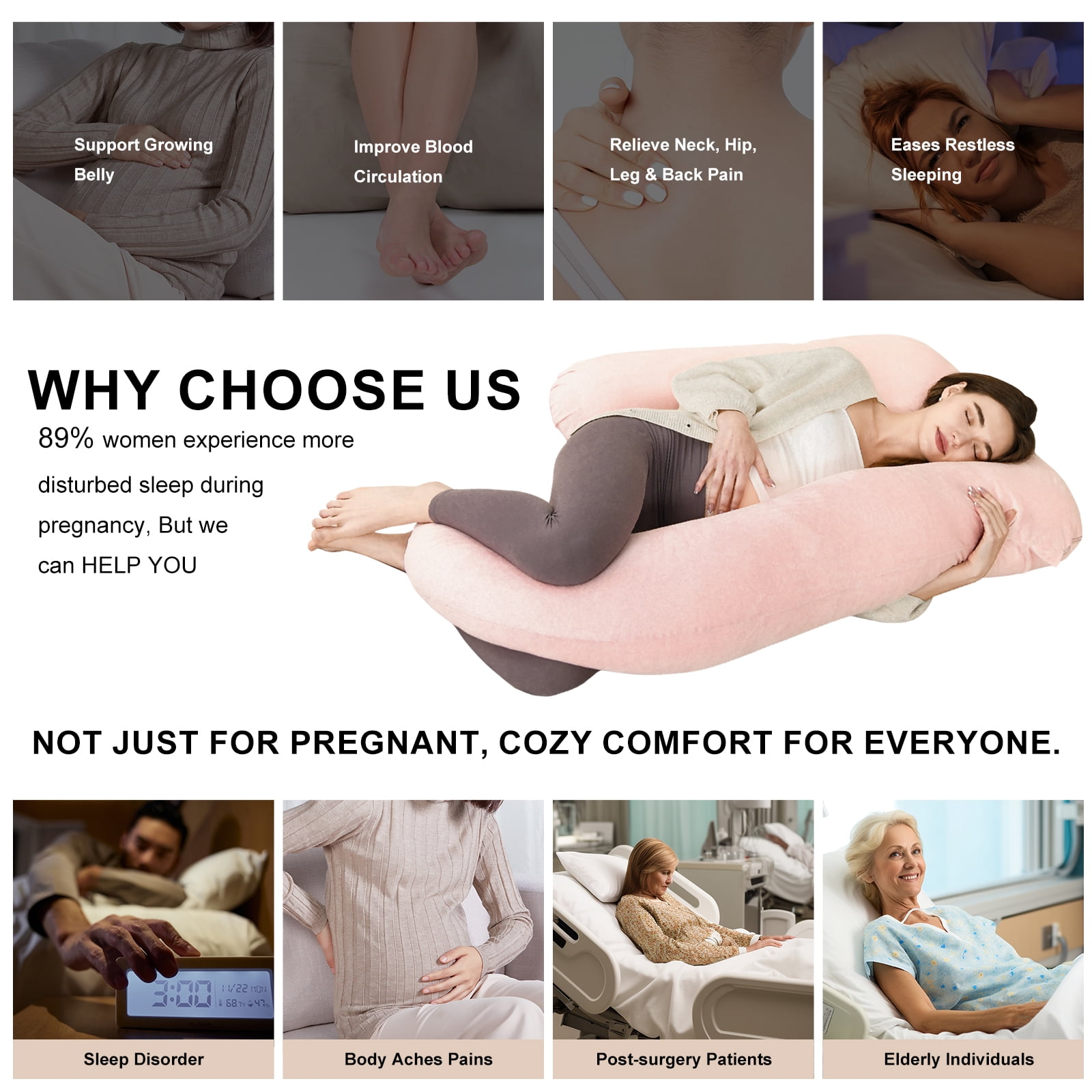 Maternity Pillow for Pregnant Women,57 Inch U-Shape Pregnancy Pillows for Side Sleeping,Relieves Back Pain, Leg & Belly Support, Comfort for Sleeping - Removable Velvet Cover (Blue)