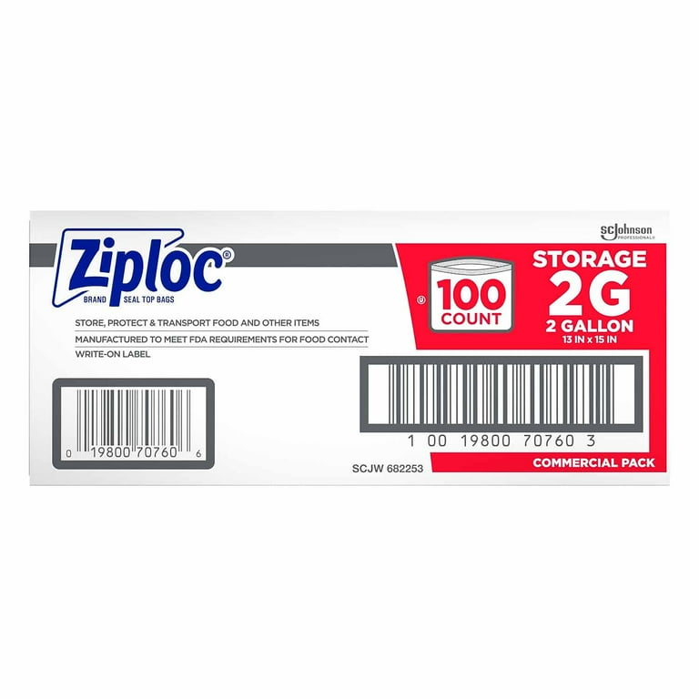 Ziploc Extra Large Resealable Jumbo Storage Bags, 2 Gallon, 100 Ct