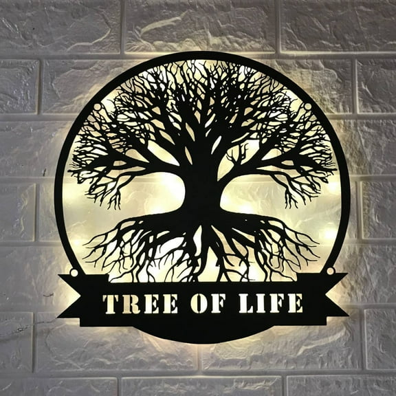 Handmadetneonsign Custom Tree of Life Metal Wall Art LED Light - Personalized Family Day Name Sign