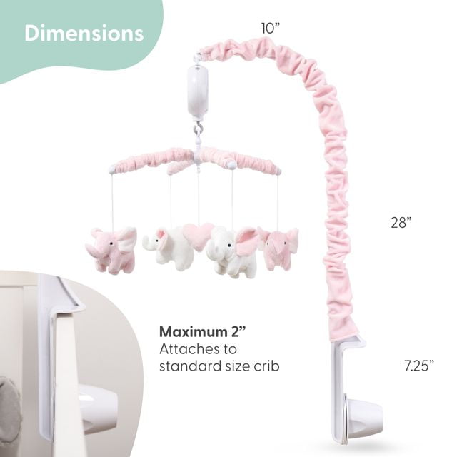The Peanutshell Baby Crib Mobile for Girls, Pink Elephant, Musical