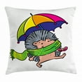 thumbnail image 1 of Hedgehog Throw Pillow Cushion Cover, Smiling Animal with Spikes and Scarf Rainbow Colored Umbrella Walking Winter Theme, Decorative Square Accent Pillow Case, 24 X 24 Inches, Multicolor, by Ambesonne, 1 of 2