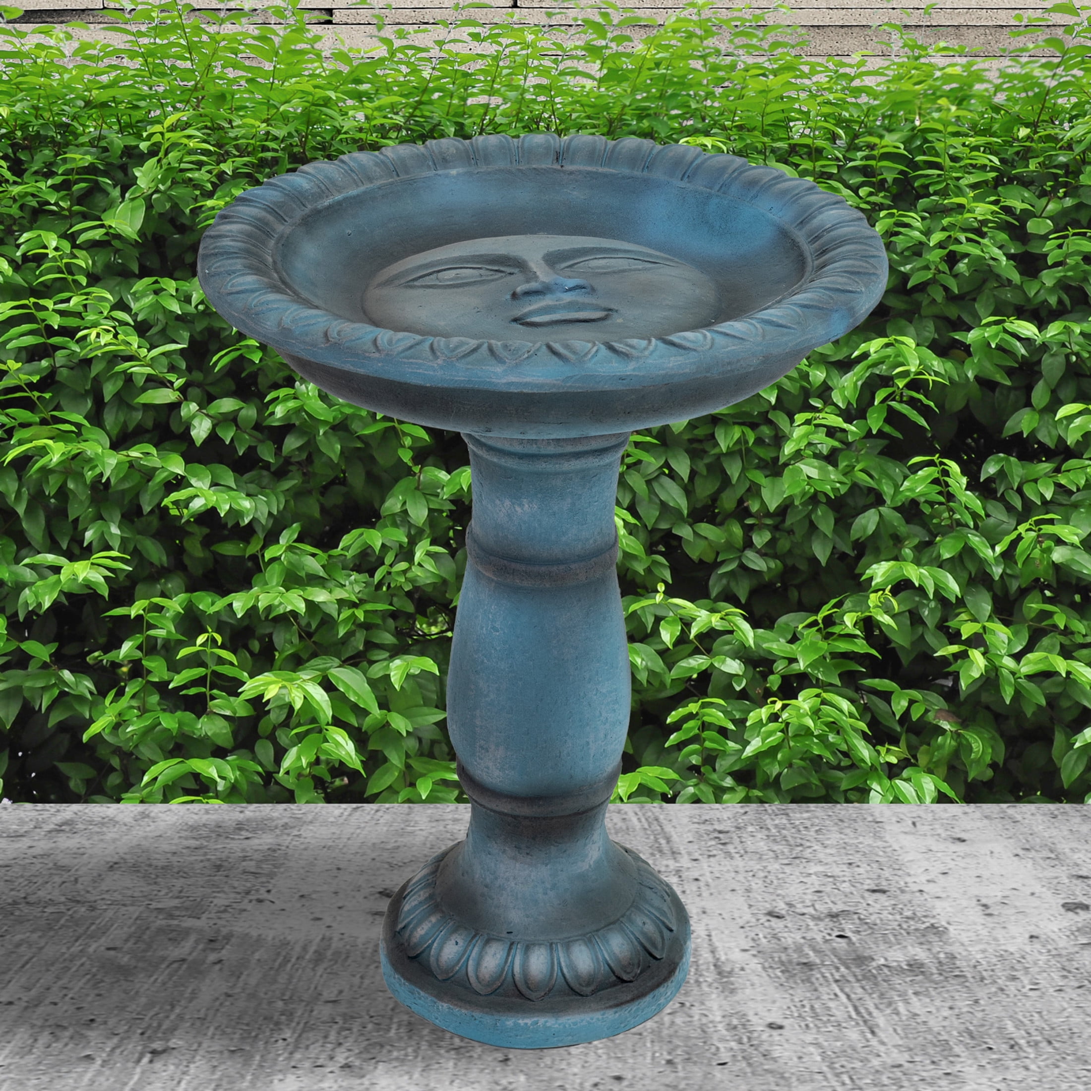 Sunnydaze Facade du Soleil Freestanding Glass Fiber Reinforced Concrete Outdoor Bird Bath, Green